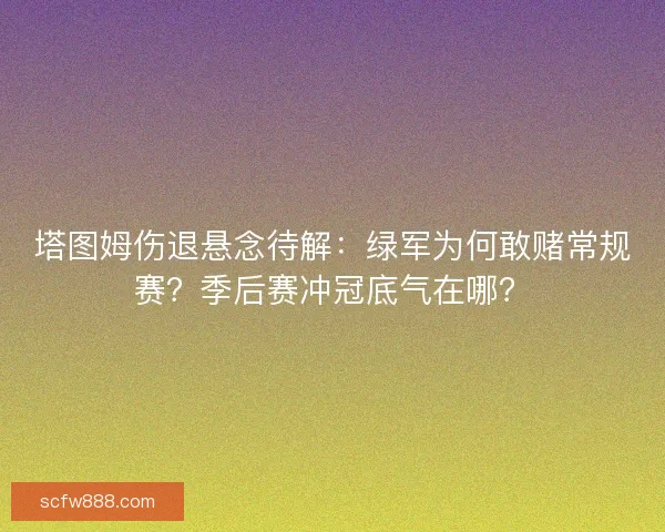 塔图姆伤退悬念待解：绿军为何敢赌常规赛？季后赛冲冠底气在哪？